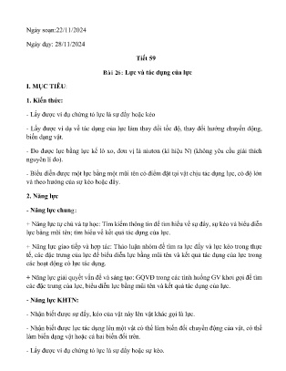 Giáo án Khoa học tự nhiên Lớp 6 (Cánh diều) - Tiết 59. Bài 26: Lực và tác dụng của lực