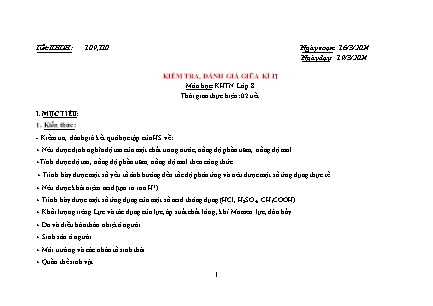 Giáo án Khoa học tự nhiên Lớp 8 - Tiết 109 + 110: Kiểm tra, đánh giá giữa học kì II - Năm học 2023-2024