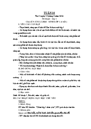 Giáo án Mĩ thuật Lớp 1 (Kết nối tri thức) - Tuần 35 - Chủ đề 9: Em là học sinh lớp 1 - Năm học 2022-2023 - Nguyễn Thị Hoài Thảo