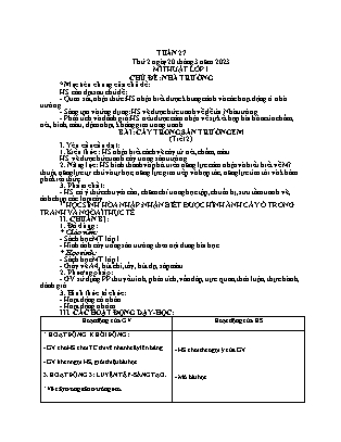 Giáo án Mĩ thuật Lớp 1 - Tuần 27 - Chủ đề: Nhà trường - Năm học 2022-2023 - Nguyễn Thị Hoài Thảo