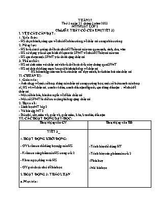Giáo án Mĩ thuật Lớp 2 (Kết nối tri thức) - Tuần 27 - Chủ đề 9: Thầy cô của em - Năm học 2022-2023 - Nguyễn Thị Hoài Thảo