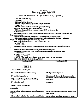 Giáo án Mĩ thuật Lớp 2 (Kết nối tri thức) - Tuần 29 - Chủ đề: Đồ chơi từ tạo hình con vật (Tiết 1) - Năm học 2022-2023 - Nguyễn Thị Hoài Thảo