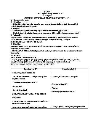 Giáo án Mĩ thuật Lớp 3 (Kết nối tri thức) - Tuần 29 - Chủ đề 9: Sinh hoạt trong gia đình (Tiết 4) - Năm học 2022-2023 - Nguyễn Thị Hoài Thảo