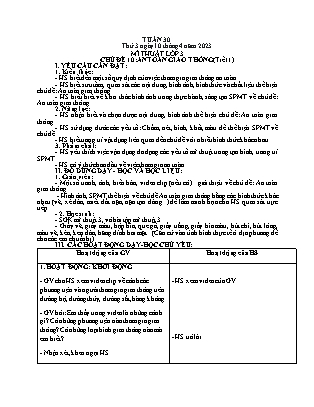Giáo án Mĩ thuật Lớp 3 (Kết nối tri thức) - Tuần 30 - Chủ đề 10: An toàn giao thông (Tiết 1) - Năm học 2022-2023 - Nguyễn Thị Hoài Thảo