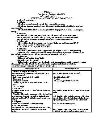 Giáo án Mĩ thuật Lớp 3 (Kết nối tri thức) - Tuần 31 - Chủ đề 10: An toàn giao thông (Tiết 2) - Năm học 2022-2023 - Nguyễn Thị Hoài Thảo