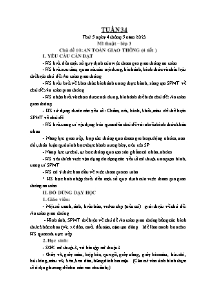 Giáo án Mĩ thuật Lớp 3 (Kết nối tri thức) - Tuần 34 - Chủ đề 10: An toàn giao thông - Năm học 2022-2023 - Nguyễn Thị Hoài Thảo