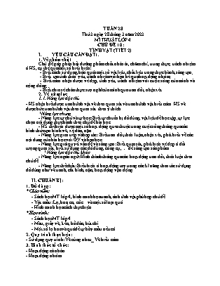 Giáo án Mĩ thuật Lớp 4 - Tuần 28 - Chủ đề 10: Tĩnh vật - Năm học 2022-2023 - Nguyễn Thị Hoài Thảo