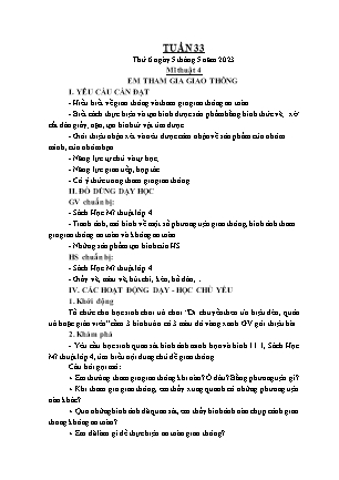 Giáo án Mĩ thuật Lớp 4 - Tuần 33 - Em tham gia giao thông - Năm học 2022-2023 - Nguyễn Thị Hoài Thảo