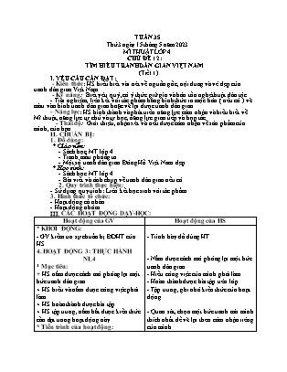 Giáo án Mĩ thuật Lớp 4 - Tuần 35 - Chủ đề 12: Tìm hiểu tranh dân gian Việt Nam (Tiết 1) - Năm học 2022-2023 - Nguyễn Thị Hoài Thảo