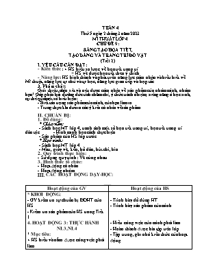 Giáo án Mĩ thuật Lớp 4 - Tuần 4 - Chủ đề 9: Sáng tạo họa tiết, tạo dáng và trang trí đồ vật - Năm học 2022-2023 - Nguyễn Thị Hoài Thảo