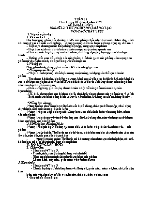 Giáo án Mĩ thuật Lớp 5 - Tuần 31 - Chủ đề 12: Thử nghiệm và sáng tạo với các chất liệu - Năm học 2022-2023 - Nguyễn Thị Hoài Thảo