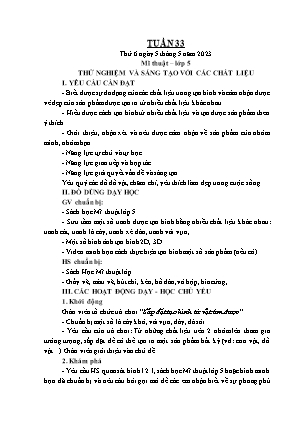 Giáo án Mĩ thuật Lớp 5 - Tuần 33 - Thử nghiệm và sáng tạo các chất liệu - Năm học 2022-2023 - Nguyễn Thị Hoài Thảo