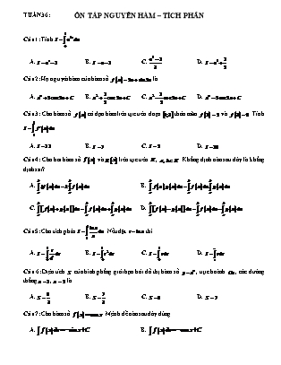 Giáo án môn Toán Lớp 12 - Tuần 36: Ôn tập nguyên hàm. Tích phân