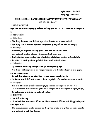 Giáo án Stem Khoa học tự nhiên Lớp 7 - Tiết 4: Làm mô hình nguyên tử từ vật liệu đơn giản