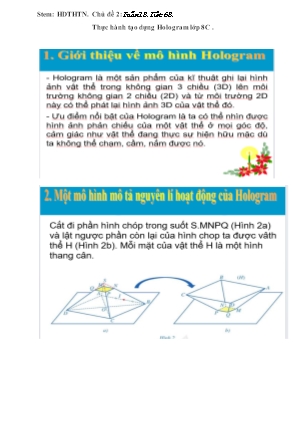 Giáo án Stem Toán Lớp 8 (Thực hành) Sách Cánh diều - Chủ đề 2. Tuần 18. Tiết 68: Thực hành tạo dựng Hologram