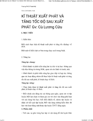 Giáo án Thể dục Lớp 6 - Kĩ thuật xuất phát và tăng tốc độ sau xuất phát - Cù Lương Cửu