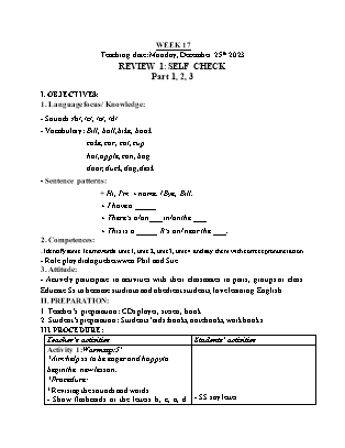 Giáo án Tiếng Anh Lớp 1 - Tuần 17 - Review 1: Self check - Part 1, 2, 3 - Hoàng Bích Như