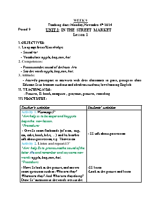 Giáo án Tiếng Anh Lớp 1 - Tuần 9 - Unit 3: In the street market - Lesson 1. Period 9 - Hoàng Bích Như