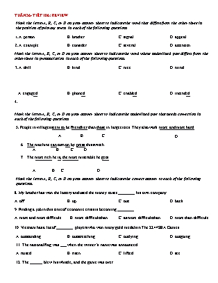 Giáo án Tiếng Anh Lớp 12 - Tuần 36 + 37. Tiết 106 đến 111: Bài tập ôn tập