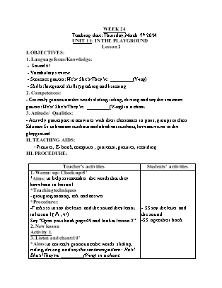 Giáo án Tiếng Anh Lớp 2 - Tuần 24 - Unit 11: In the playground - Lesson 2 - Hoàng Bích Như