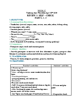 Giáo án Tiếng Anh Lớp 2 - Tuần 27 - Review 3: Sefl check - Part 1, 2, 3 - Hoàng Bích Như