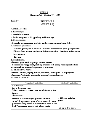 Giáo án Tiếng Anh Lớp 2 - Tuần 6 - Fun time 1 - Period 7 - Năm học 2022-2023 - Trần Thị Kim Thoa