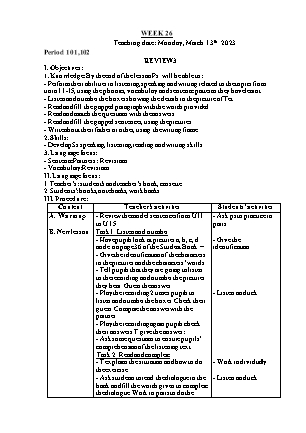 Giáo án Tiếng Anh Lớp 4 - Tuần 26 - Review 3 - Period 101 + 102 - Lê Thị Lan Anh