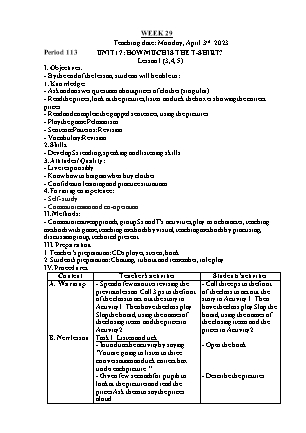 Giáo án Tiếng Anh Lớp 4 - Tuần 29 - Unit 17: How much is the T-shirt - Lesson 1. Period 113 - Lê Thị Lan Anh