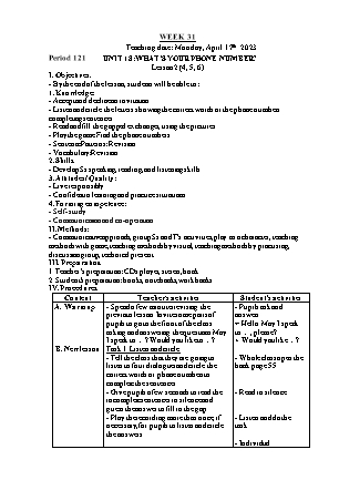 Giáo án Tiếng Anh Lớp 4 - Tuần 31 - Unit 18: Whats your phone number - Lesson 2. Period 121 - Lê Thị Lan Anh