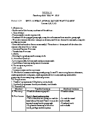 Giáo án Tiếng Anh Lớp 4 - Tuần 33 - Unit 19: What animal do you wan to see - Lesson 3. Period 119 - Năm học 2023-2024 - Trần Thị Kim Thoa