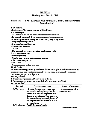 Giáo án Tiếng Anh Lớp 4 - Tuần 34 - Unit 20: What are you going to do this summer - Lesson 2. Period 133 - Năm học 2023-2024 - Trần Thị Kim Thoa