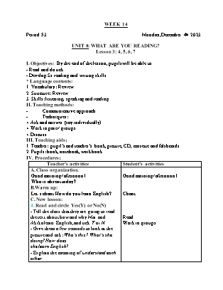 Giáo án Tiếng Anh Lớp 5 - Tuần 14 - Unit 8: What are you reading - Lesson 3. Period 53 - Hoàng Bích Như