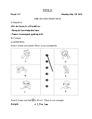Giáo án Tiếng Anh Lớp 5 - Tuần 35 - The second term test - Period 137 - Hoàng Bích Như