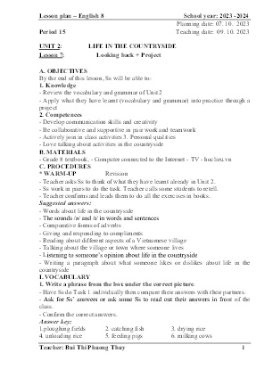 Giáo án Tiếng Anh Lớp 8 - Period 15. Unit 2: Life in the countryside - Lesson 7: Looking back + Project