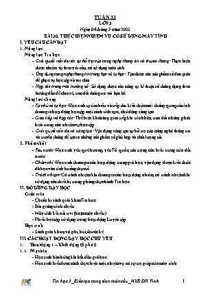 Giáo án Tin học Lớp 3 - Tuần 33 - Bài 30: Thực hiện nhiệm vụ có sử dụng máy tính - Nguyễn Thu Hằng