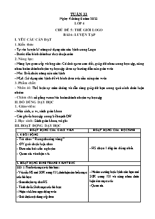 Giáo án Tin học Lớp 4 - Tuần 33 - Chủ đề 5: Thế giới logo - Bài 6: Luyện tập - Nguyễn Thu Hằng
