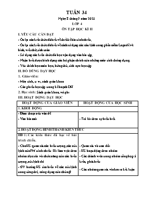Giáo án Tin học Lớp 4 - Tuần 34 - Ôn tập học kỳ II - Nguyễn Thu Hằng