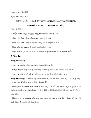 Giáo án Toán Lớp 7 (Cánh diều) - Tiết 135 + 136: Hoạt động thực hành và trải nghiệm - Chủ đề 3: Dung tích phổi