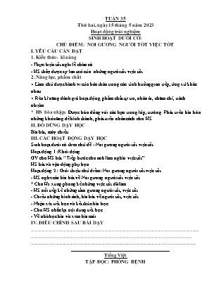 Kế hoạch bài dạy các môn Lớp 1 - Tuần 35 (Thứ 2, 3, 4) - Năm học 2022-2023 - Hoàng Thị Hoài Thu