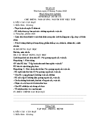 Kế hoạch bài dạy các môn Lớp 1 - Tuần 35 (Thứ 2, 3, 4) - Năm học 2022-2023 - Đặng Thị Lương
