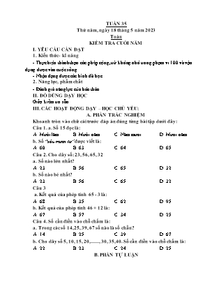 Kế hoạch bài dạy các môn Lớp 1 - Tuần 35 (Thứ 5, 6) - Năm học 2022-2023 - Cao Như Quỳnh