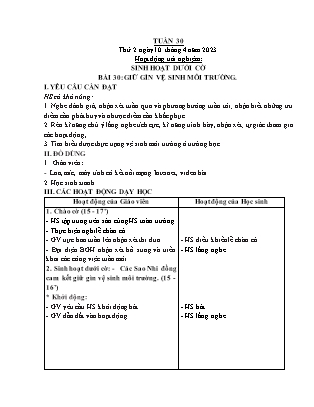 Kế hoạch bài dạy các môn Lớp 2 - Tuần 30 (Thứ 2, 3, 4) - Năm học 2022-2023 - Trần Thị Thu Hằng