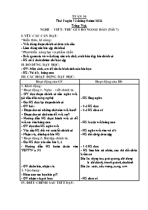 Kế hoạch bài dạy các môn Lớp 2 - Tuần 30 (Thứ 5, 6) - Năm học 2022-2023 - Trần Thị Thu Hằng