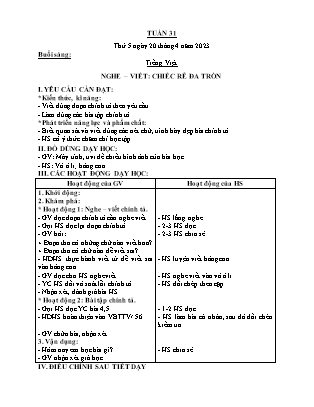 Kế hoạch bài dạy các môn Lớp 2 - Tuần 31 (Thứ 5, 6) - Năm học 2022-2023 - Trần Thị Thu Hằng