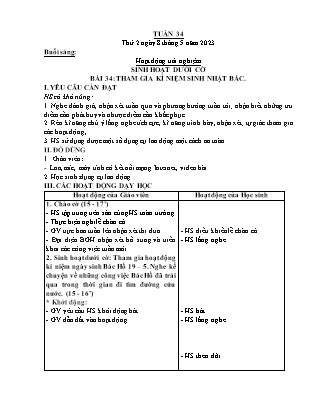 Kế hoạch bài dạy các môn Lớp 2 - Tuần 34 (Thứ 2, 3, 4) - Năm học 2022-2023 - Nguyễn Thị Thúy
