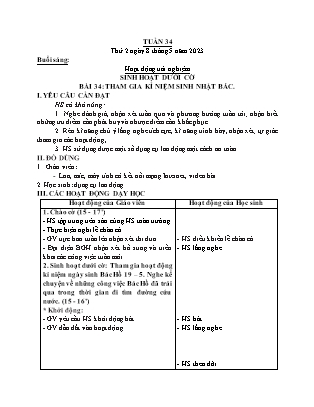 Kế hoạch bài dạy các môn Lớp 2 - Tuần 34 (Thứ 2, 3, 4) - Năm học 2022-2023 - Nguyễn Thị Tình