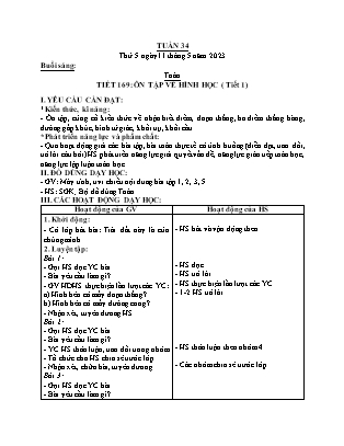 Kế hoạch bài dạy các môn Lớp 2 - Tuần 34 (Thứ 5, 6) - Năm học 2022-2023 - Nguyễn Thị Tình