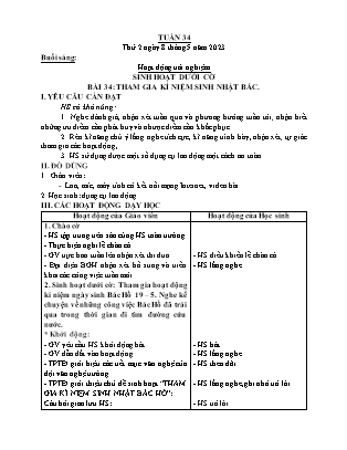 Kế hoạch bài dạy các môn Lớp 2 - Tuần 34 (Tiết 2, 3, 4) - Năm học 2023-2024 - Trần Thị Bình