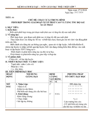 Kế hoạch bài dạy Giáo dục thể chất Lớp 7 (Cánh diều) - Tiết 46: Phối hợp trong giai đoạn xuất phát cao và tăng tốc độ sau xuất phát