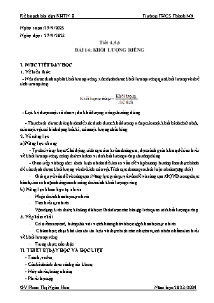 Kế hoạch bài dạy Khoa học tự nhiên Lớp 8 (Cánh diều) - Tiết 4, 5, 6. Bài 14: Khối lượng riêng - Phan Thị Ngân Hoa